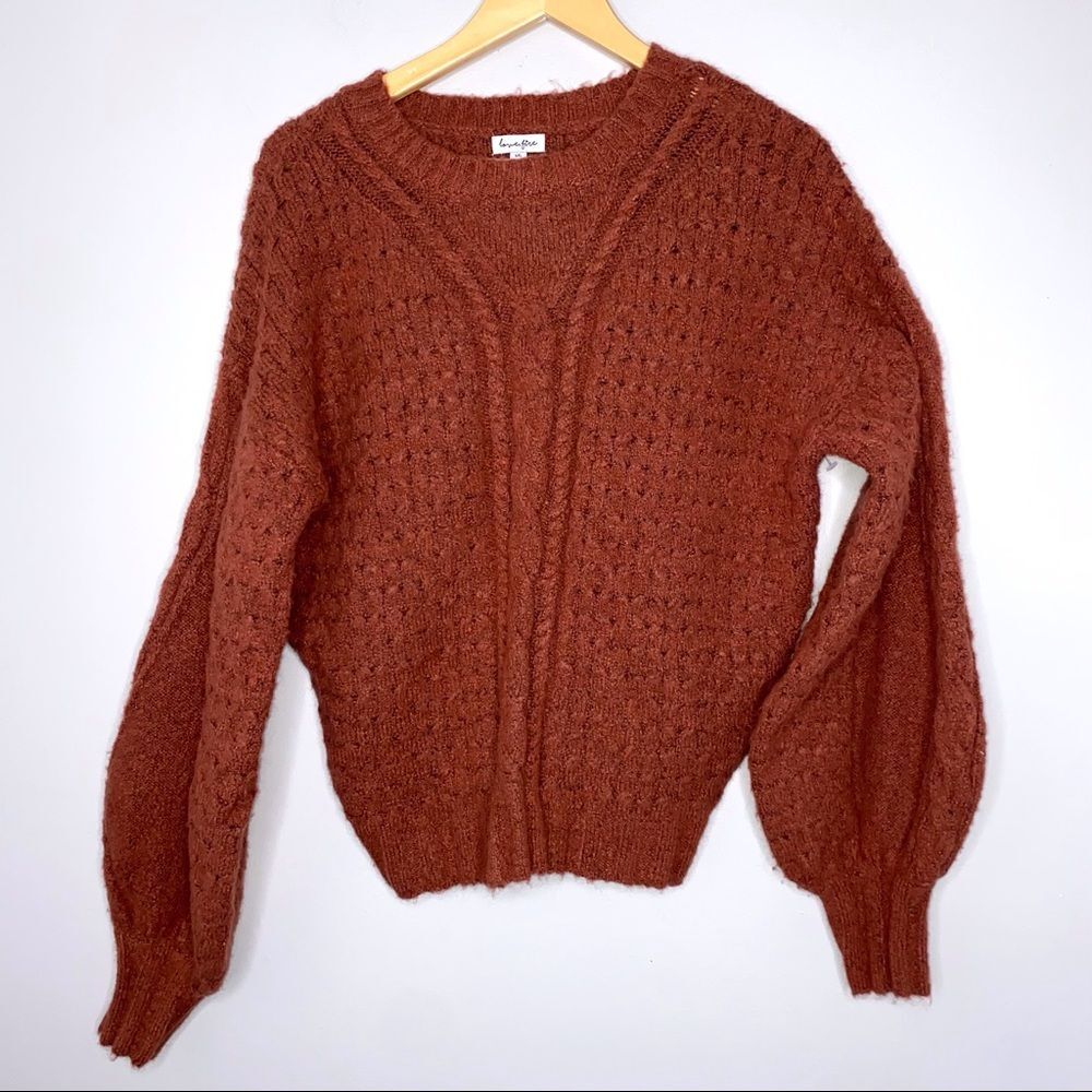 NWOT Nordstrom Love Fire Blouson Balloon Sleeves Sweater Marsala Large !